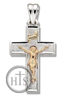 HolyTrinityStore Photo - Two Tone Sterling Silver Cross with 14kt Gold Crucifix