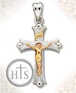 Product Photo - Two Tone Sterling Silver Cross with 14kt Gold Crucifix