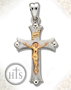 Product Picture - Two Tone Sterling Silver Cross with 14kt Gold Crucifix
