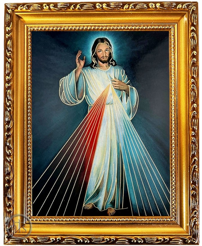 Image - Divine Mercy, Wooden Frame Gold Foil Icon with Stand
