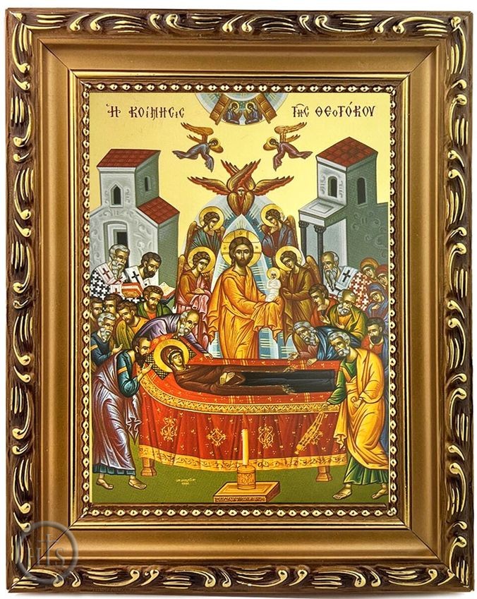 HolyTrinityStore Image - Dormition of Virgin Mary, Wooden Frame Byzantine Greek Icon