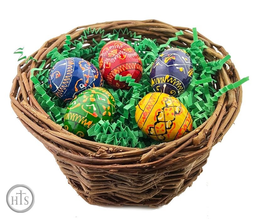 HolyTrinity Pic - Ukrainian Easter Pysanky 5 Miniature Eggs in a Basket
