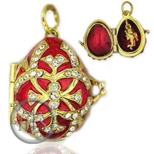HolyTrinity Pic - Egg Pendant Locket  with Angel, Sterling Silver, Gold Gilded, Red