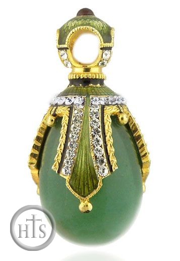 Product Photo - Faberge Style Egg Pendant  with Jade (Nefrit), Sterling Silver, Gold Finish