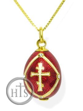 Product Image - Faberge Style Egg Pendant With Chain, Blue Color