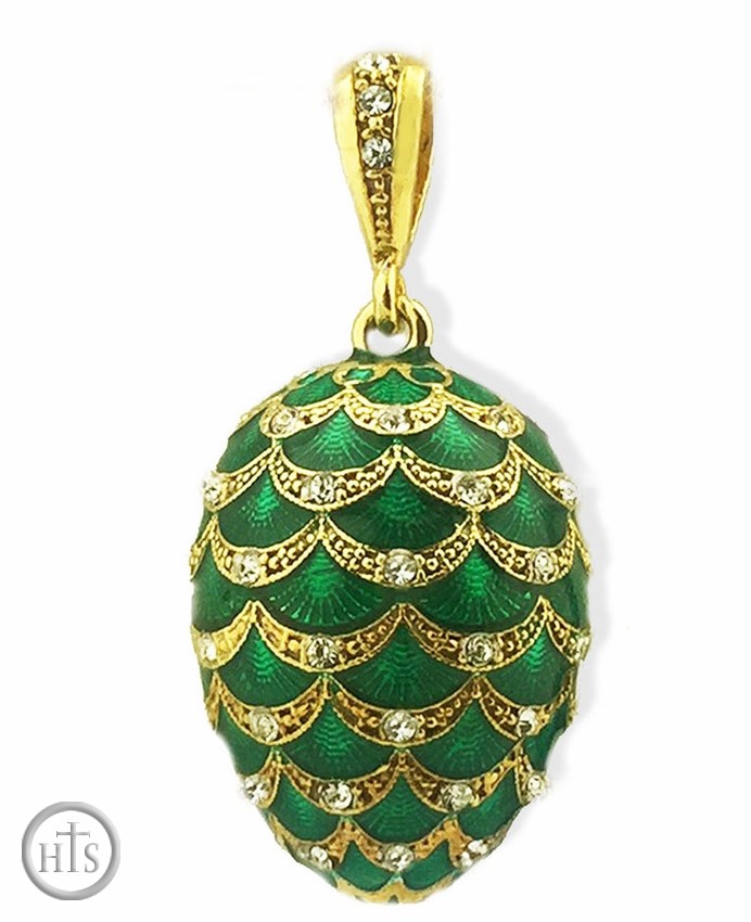 Product Picture - Faberge Style Egg Pendant, Swarovski Crystals, Green