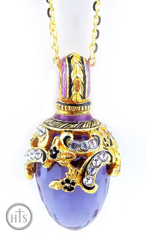 Pic - Egg Pendant with Amethyst, Faberge Style, Silver 925, Gold Plated