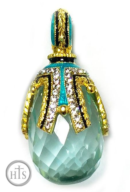 Product Picture - Egg Pendant with Aquamarine, Faberge Style, Sterling Silver, Gold Plate