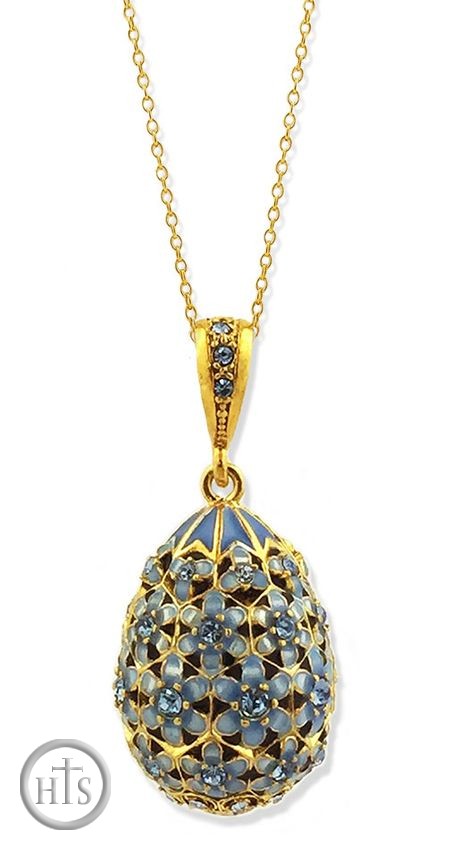 Picture - Egg Pendant, Sterling Silver 925, Gold Plate 22K, Blue