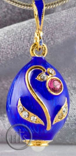 HolyTrinityStore Picture - Faberge Style Egg Pendant, Sterling Silver 925 Gold Plated