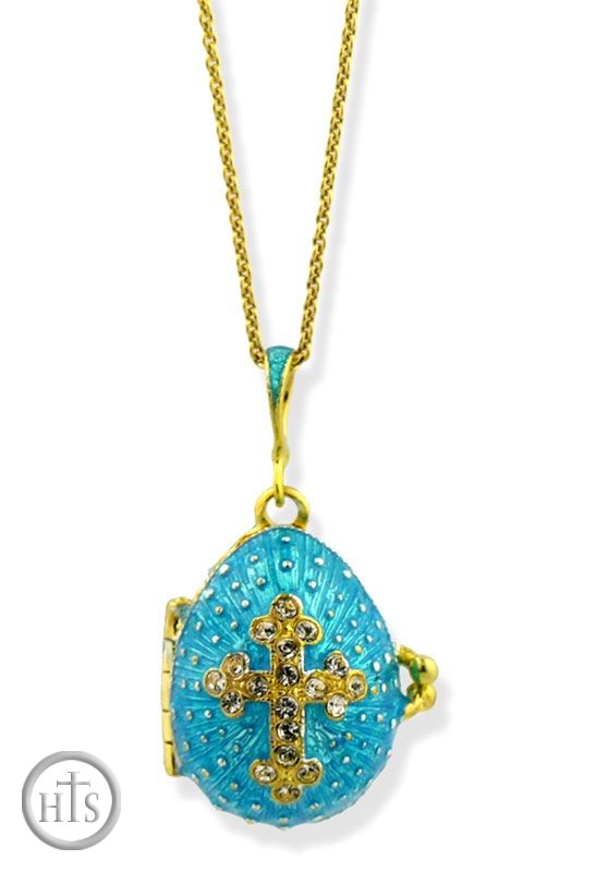 HolyTrinity Pic - Egg Pendant Locket Cross with Angel, Sterling Silver, 22kt Gold Plated