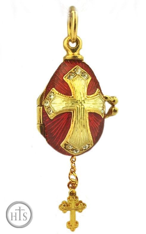 Image - Tiny Egg Pendant Locked with Cross, Silver, Gold Plated