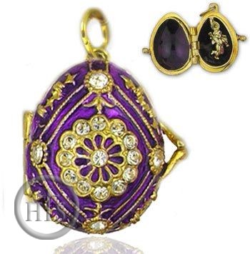 Product Image - Egg Pendant Locket  with Angel, Sterling Silver, Gold Gilded, Purple