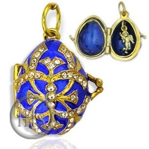 HolyTrinityStore Photo - Egg Pendant Locket  with Angel, Sterling Silver, Gold Plated