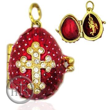 HolyTrinity Pic - Egg Pendant Locket  with Angel, Sterling Silver, Gold Plated, Red