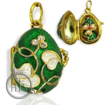 Product Image - Egg Locket Pendant  with Flower, Sterling Silver, Gold Plated