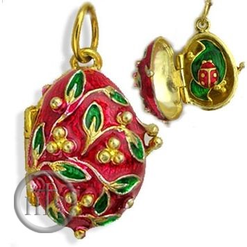 Photo - Egg Locket Pendant  with Lady Bug, Sterling Silver, Gold Plated