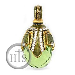 Photo - Egg Pendant with Peridot, Faberge Style, Sterling Silver, Gold Plated