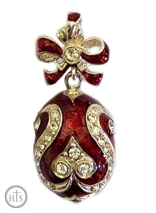 Picture - Egg Pendant, Sterling Silver, Hand Enameled, Red