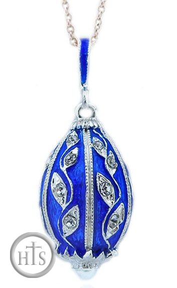 Pic - Egg Pendant, Faberge Style,  Sterling Silver 925, Blue