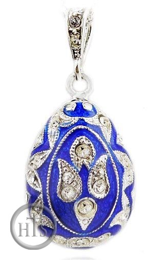 HolyTrinityStore Image - Egg Pendant, Faberge Style,  Sterling Silver 925, Black Enamel