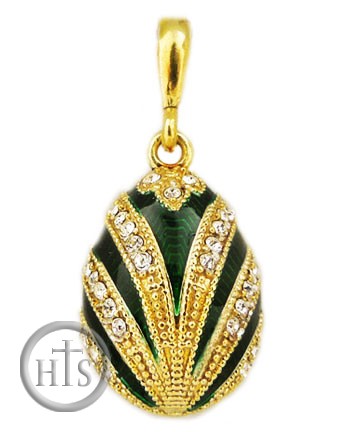 Image - Egg Pendant, Faberge Style,  Sterling Silver 925,  Gold Gilded 18 KT 