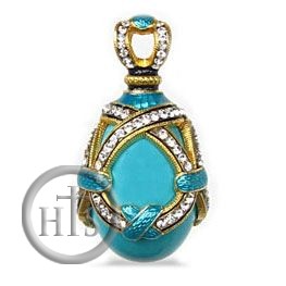 HolyTrinityStore Picture - Egg Pendant with Turquoise, Faberge Style, Sterling Silver, Gold Plate