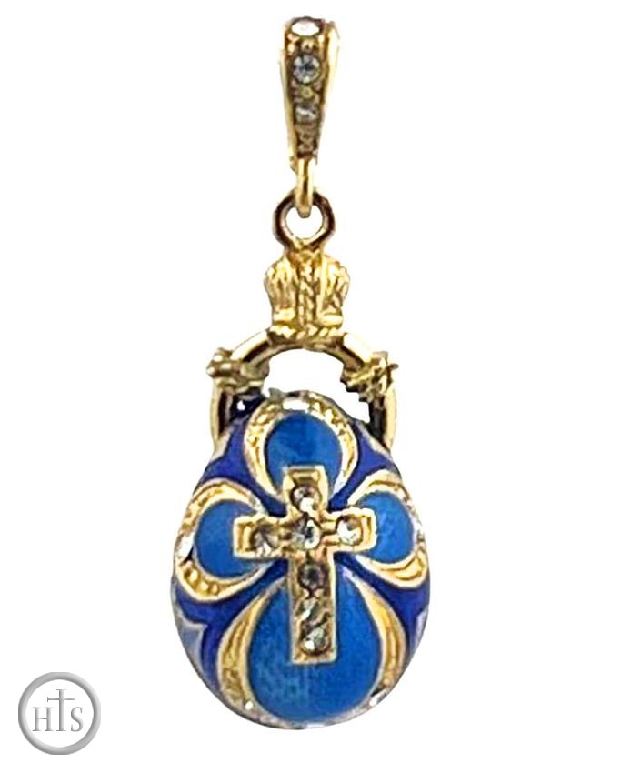HolyTrinityStore Photo - Sterling Silver Gold Plated Egg Pendant, Blue