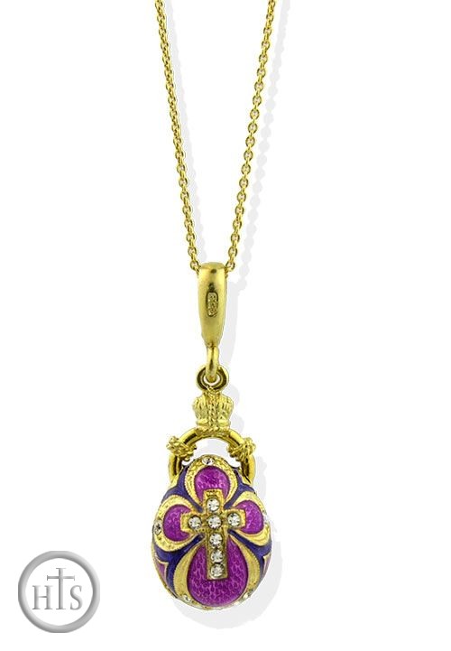 HolyTrinityStore Photo - Sterling Silver Gold Plated Egg Pendant  with  Chain, Purple
