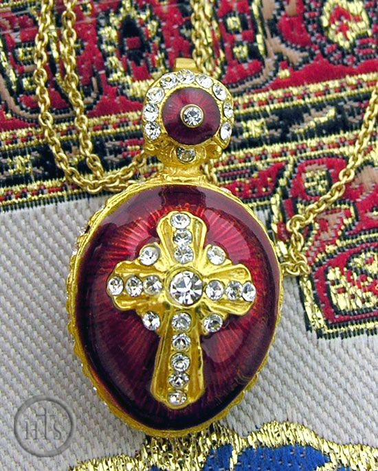 Product Pic - Egg Pendant  with Royal Cross,  Silver 925, 22K Gold Plated, Enameled