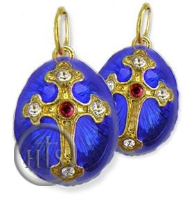 Photo - Egg Pendant  with Cross, Silver/Gold Plated /Garnet Stone, Blue