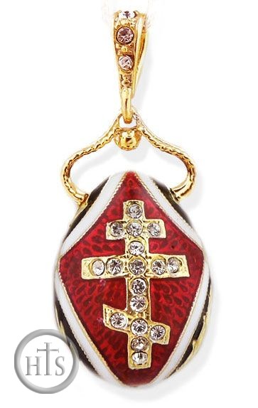 Product Picture - Egg Pendant with Three Barred Cross and ICXC, Silver 925, 18kt Gold Plated 