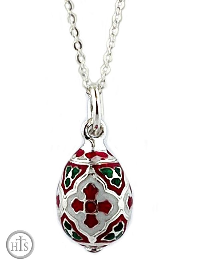 Product Picture - Tiny Enameled Egg Pendant, Silver / Red Finish