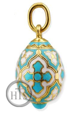 HolyTrinityStore Photo - Tiny Egg Pendant  with Cross,  Silver, Gold Gilded,  Turquoise