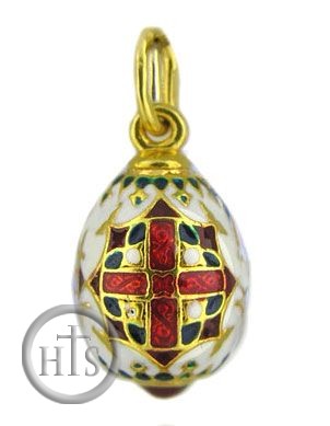 HolyTrinityStore Picture - Egg Pendant  with Cross,  Silver 925, 22K Gold Plated, Enameled