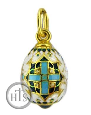 HolyTrinityStore Photo - Egg Pendant  with Cross,  Silver 925, 22K Gold Plated, Enameled