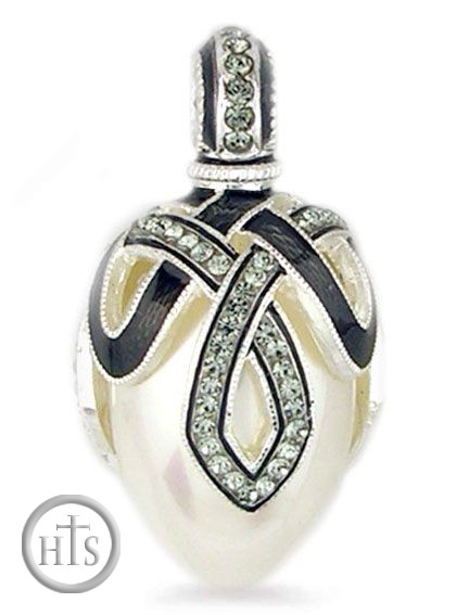 Product Image - Faberge Style Egg Pendant with Pearl, Sterling Silver,  Silver Finish 