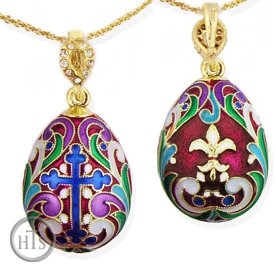Product Photo - Faberge Style Egg Pendant With Cross & Fleur De Lis