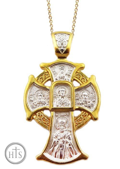 Photo - The Christ and Virgin Mary, Sterling Silver, Gold Plated Reversible Cross with Chain