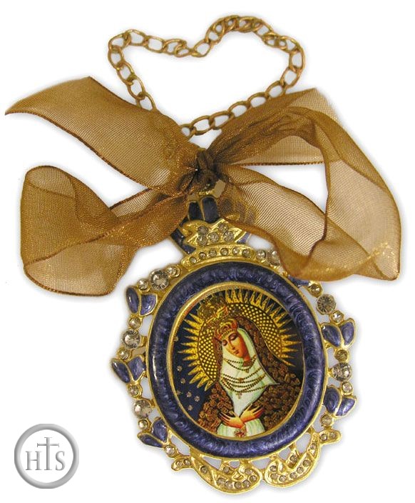 Photo - Virgin Mary Ostrobramska, Enamel Framed Icon Pendant  