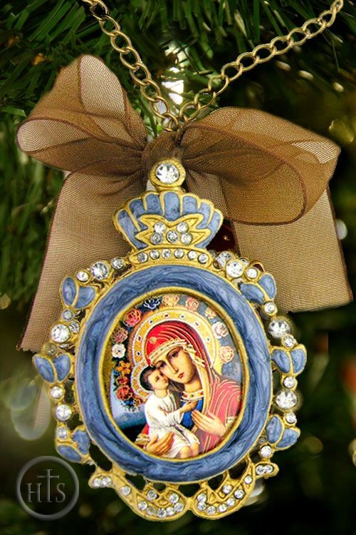 Product Image - Virgin Mary Zirovitskaya - Flowers,  Enamel Framed Icon Pendant w/Chain & Bow