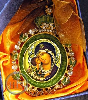 Pic - Virgin Mary of Don (Donskaya),  Enamel Framed Icon Pendant 