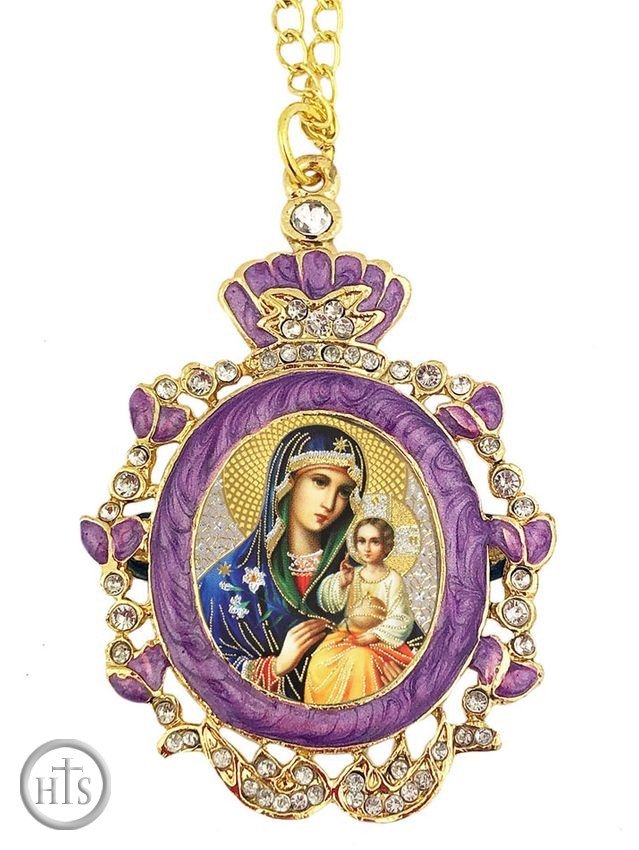 Picture - Virgin Mary Eternal Bloom, Framed Icon Pendant w/Chain & Bow 