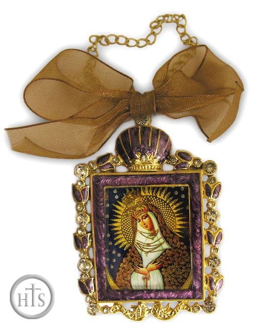 Product Picture - Virgin Mary of Ostrobramska,  Enamel Framed Icon Pendant 
