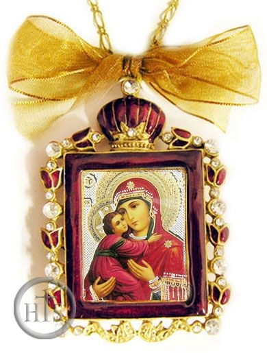 HolyTrinityStore Picture - Virgin of Vladimir, Faberge Style Framed Icon Ornament