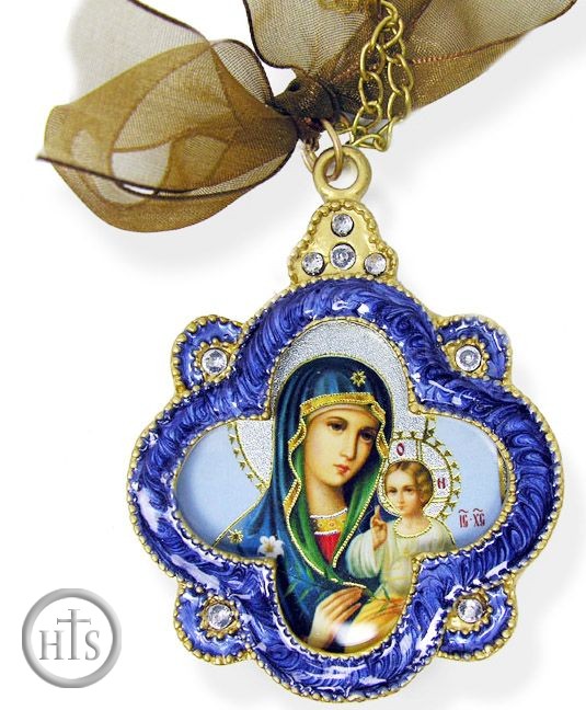 Product Pic - Virgin of Eternal Bloom, Enamel Framed  Icon Pendant, Faberge Style