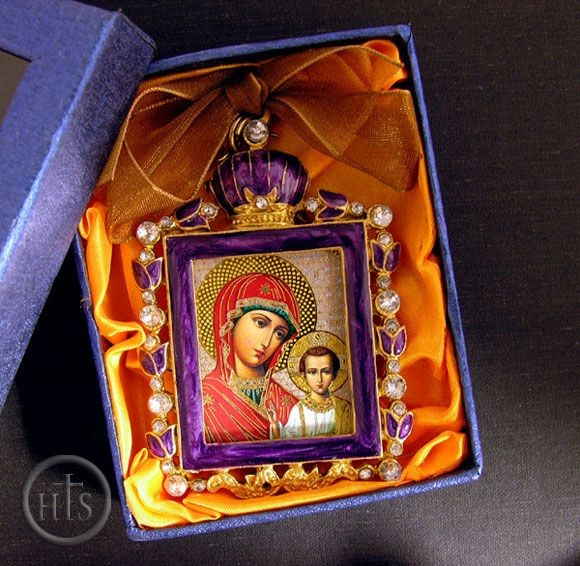 Product Pic - Virgin of Kazan, Enamel Framed Icon Pendant