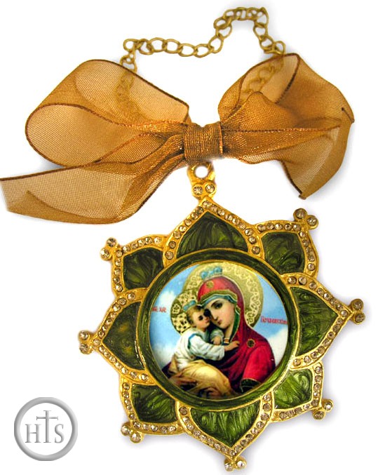 HolyTrinity Pic - Virgin Mary Pochaevskaya, Enamel Framed Icon Pendant, IF-3GV-04