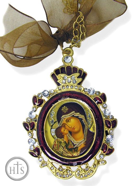 HolyTrinityStore Image - Virgin Mary Icon Pendant With Chain & Bow, IF-1RV-10D
