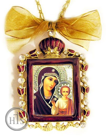 HolyTrinity Pic - Enamel Framed Virgin of Vladimir Icon Ornament, Red